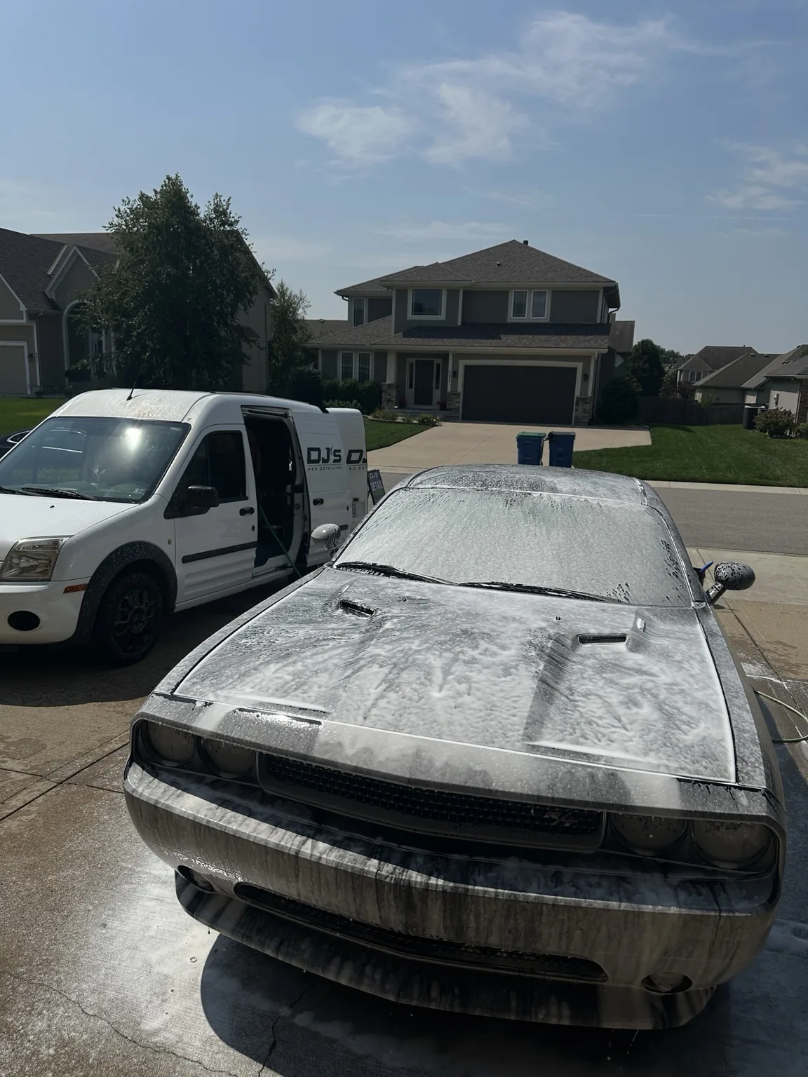 Dodge Challenger covered in foam
